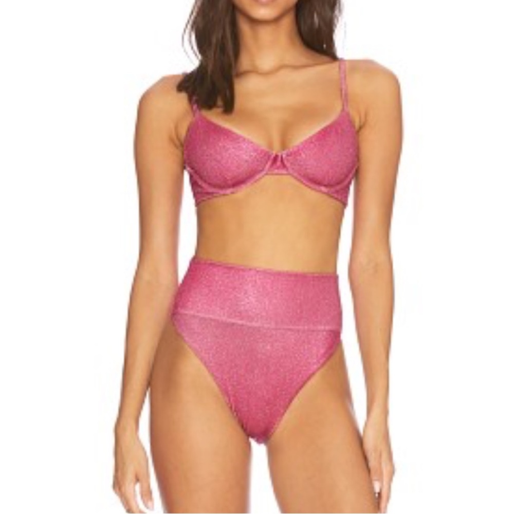 Sparkly pink Beach riot Camilla bikini top LARGE  & Highway bikini Bottom MEDIUM